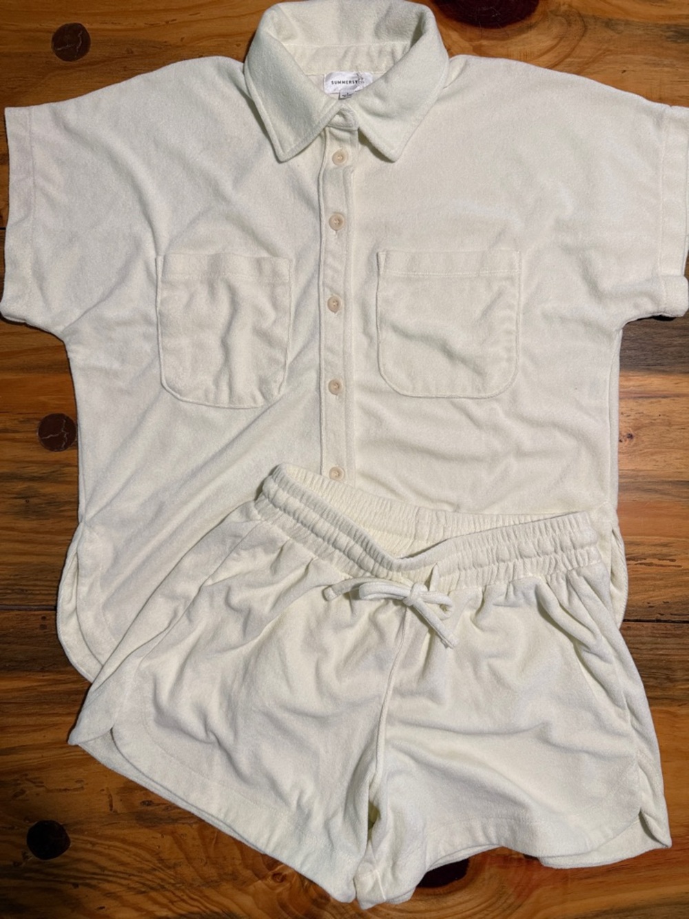 Summersalt The Towel Terry Button-Up Shirt and Shorts Lounge/Cover Up Set, Small